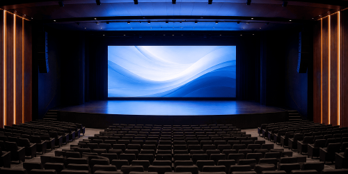 Auditorium moderno con ampio LED wall sul palco, progettato per garantire elevata visibilità dei contenuti durante conferenze, eventi e presentazioni.